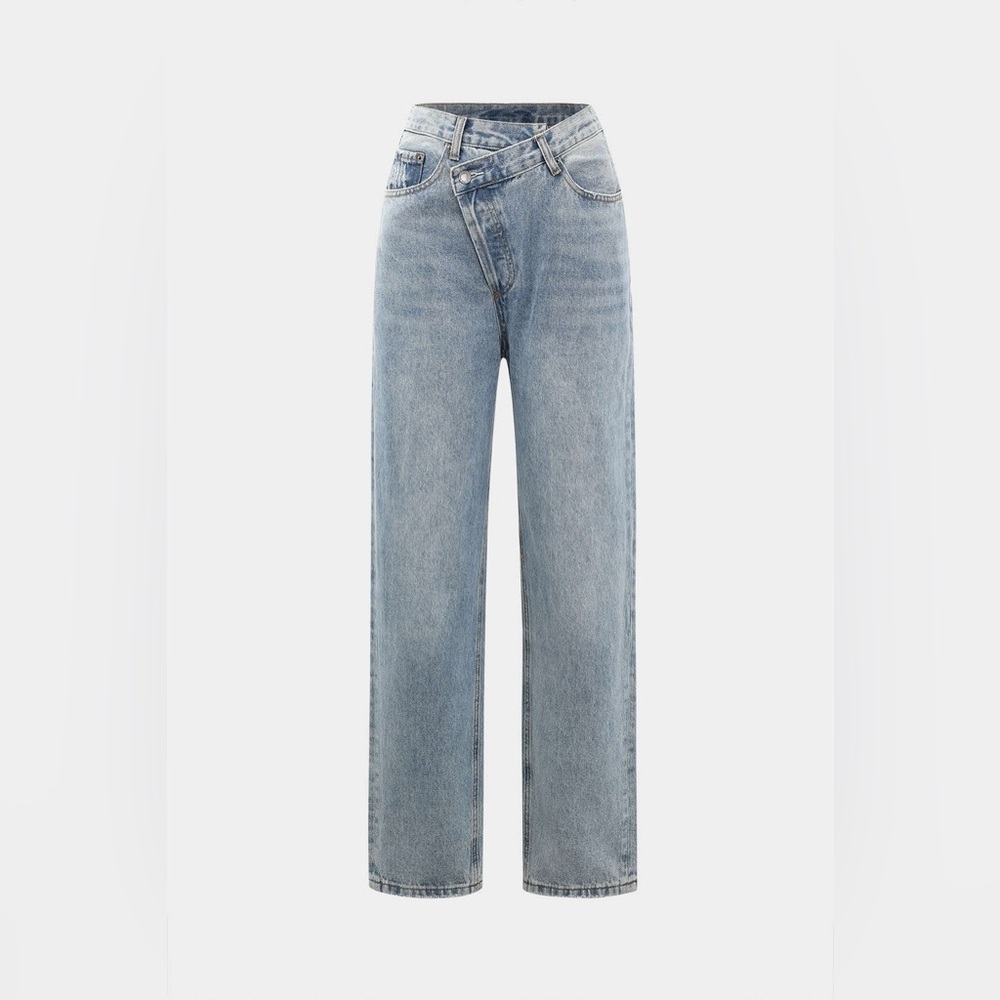 Mica’s Asymmetric Waist Straight Leg Jeans Sz L Barrel Jeans Wide Leg